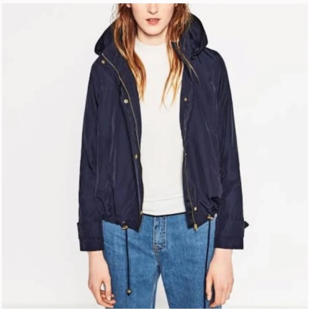 Zara Navy Windbreaker Jacket with Gold Accents - Picture 2 of 5